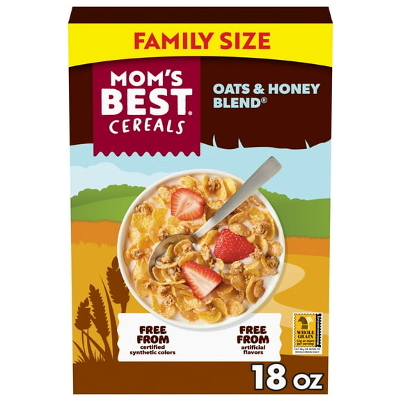Mom's Best Crunchy Oats and Honey Blend Breakfast Cereal, Whole Grain, Heart Healthy, Kosher 18 oz Box