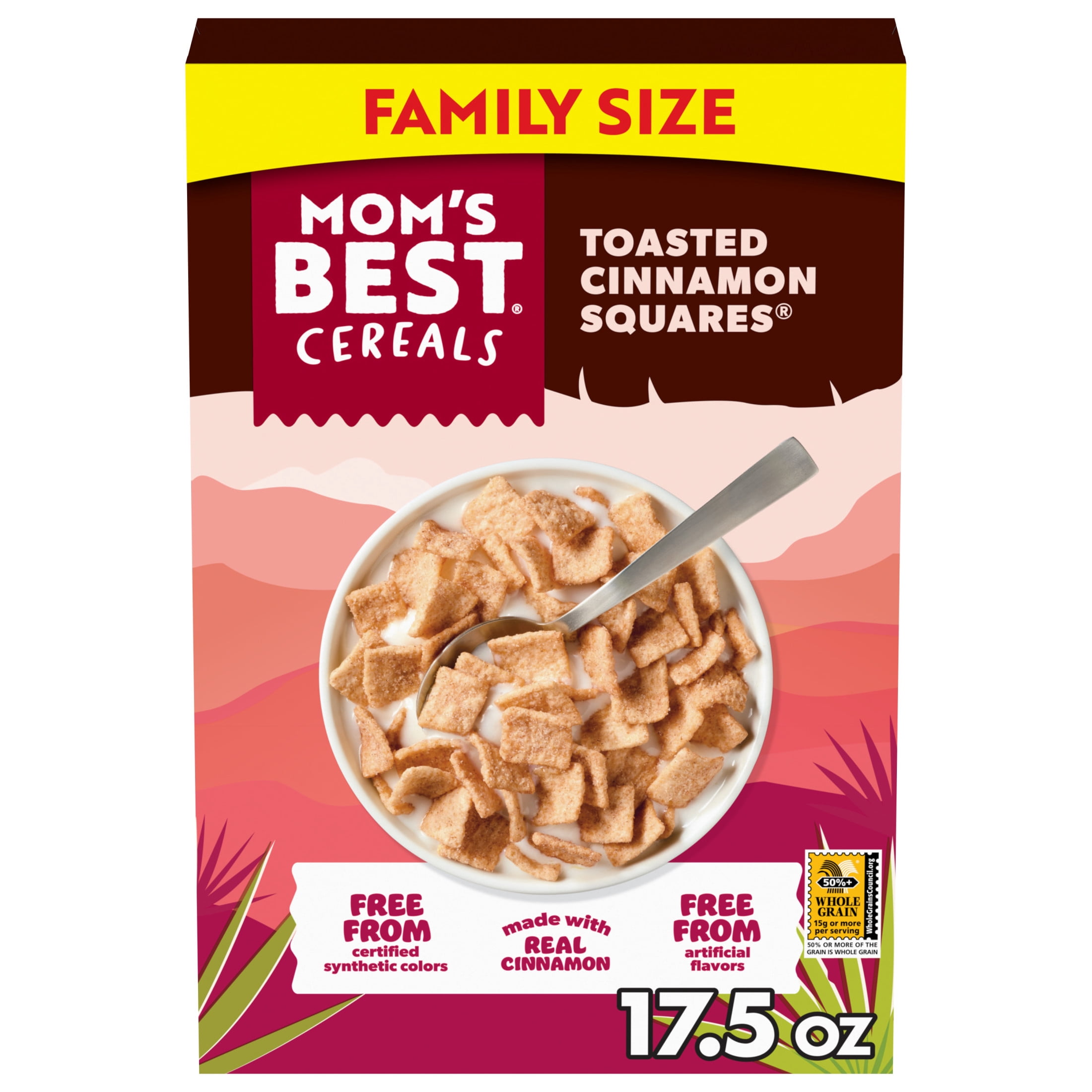 Mom's Best Crunchy Toasted Cinnamon Squares Cereal, Made with Whole Grain, Kosher, 17.5 Oz Box