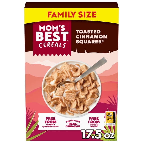 Mom's Best Crunchy Toasted Cinnamon Squares Cereal, Made with Whole Grain, Kosher, 17.5 Oz Box