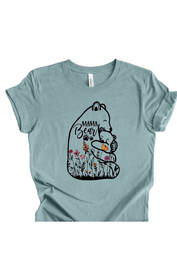 Mom Shirt, Cute Mama Bear And Baby With Wildflowers, Mama Bear Shirt, Mama, Mama Unisex S-5XL Hot Trending Shirt, Vintage Birthday Gift
