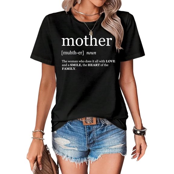 Mom Shirt for Women Mother Definition Print Tshirt Short Sleeve Mothers Day T-Shirt Graphic Tee Tops Black100% cotton