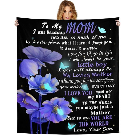 for Mom from Son Blanket Soft Mom Blanket for Mom Personalized Flannel Throw Blanket Christmas Thanksgiving Birthday Gifts for Mom Butterfly Custom 50"x60"