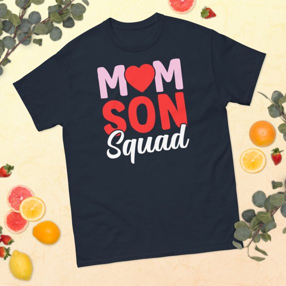 Mom Son Squad Mother's Day Mommy Motherhood Quote Graphic classic tee (Navy, S)
