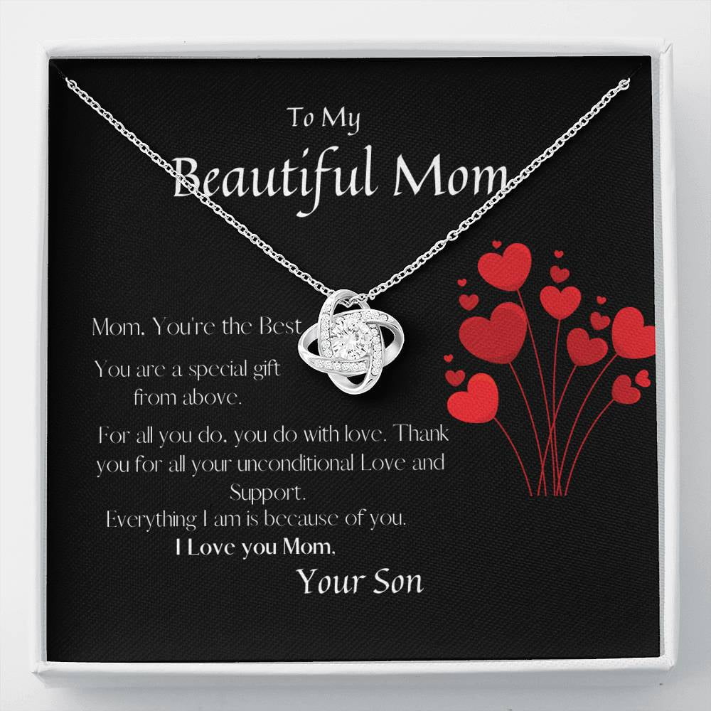 Mother's Day Necklace - Love Knot Necklace - Mother And Son Happy