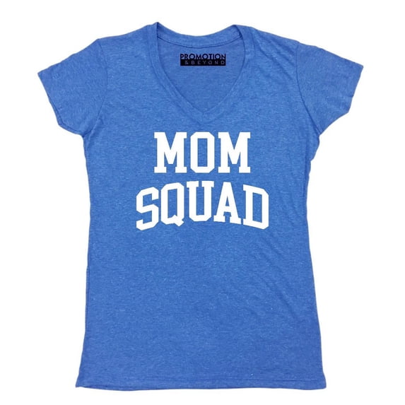 Mom Squad Birthday Pregnancy Mother's Day Gift Women's V-neck, L, Heather Royal