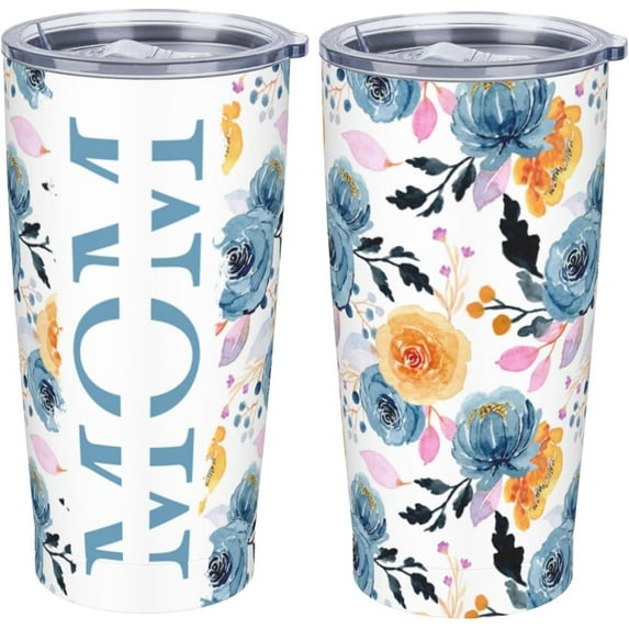 Mom Stainless Steel Thermal Tumbler with Lid, Funny Mom Flower Tumbler for Mama Women Mothers Day Gifts, Double Wall Vacuum Insulated Travel Mug, Birthday or Christmas Gifts, 20oz