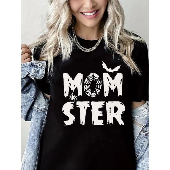 Mom Ster Print Short Sleeve Shirts for Women Black One-Piece