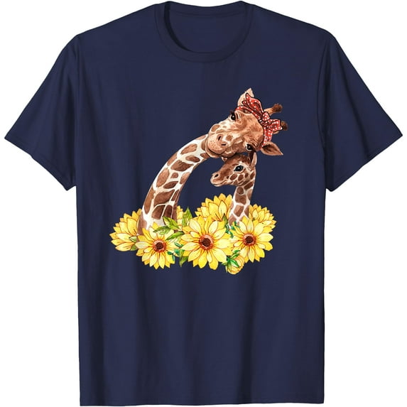Mom Sunflower Gift Safari Africa Animal Giraffe Softstyle Unisex T-Shirt,Navy Color,Size 5-6T