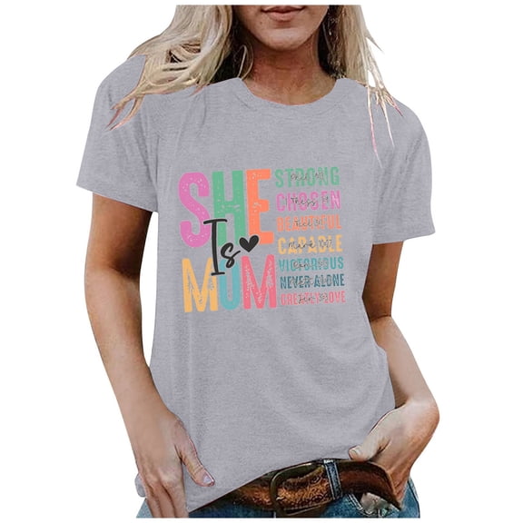 She Is Mom T Shirts Mom Life Letter Print Short Sleeve Graphic Tee Tops V Neck Tee Graphic Solid Workout Tops Women Womens Loose Fit Tops Exercise Tops Tee Shirts Woman Swim Tops Small Tops Solid T