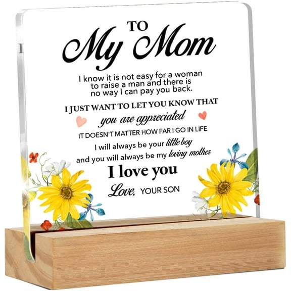 Mom Thank You Gifts, Appreciation Gifts for Mom From Son, Birthday Christmas Mother's Day Gift for Mom Clear Acrylic Desk Sign for Home, 4x4 Inch
