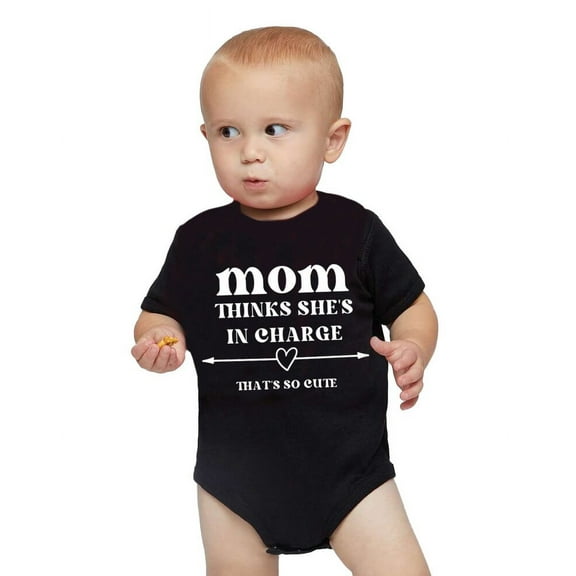 Mom Thinks She's in Charge, Funny Cute Baby Shower Baby Bodysuit Infant Romper Onesie Creeper Newborn, Baby Shower Gift for Newborns