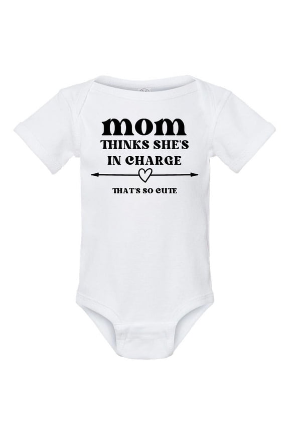 Mom Thinks She's in Charge, Funny Cute Baby Shower Baby Bodysuit Infant Romper Onesie Creeper Newborn, Baby Shower Gift for Newborns