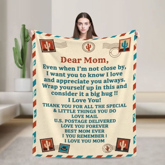 Mom Throw Blanket Christmas Holiday Gift Envelope Pattern Soft Flannel Blanket for Couch Bed 50x40