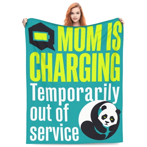 Mom Throw Blanket Flannel Fleece Funny Panda Out Of Service Charging Mother Gift for Women Adults, Relatable Humorous Decorative Blanket for Couch Sofa Bed 50x40