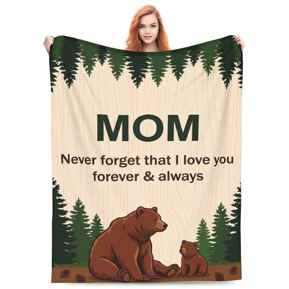 Mom Throw Blanket Flannel Fleece Mama Bear and Cub Nature Woodland Lodge Decorative Blanket for Couch Sofa Bed, Inspirational Mother Gift from Adult daughter Son 50x40