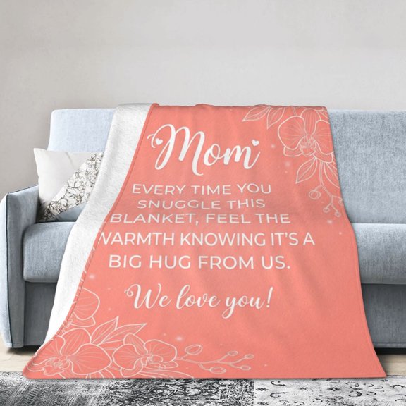 Mom Throw Blanket Floral Pattern Birthday Gifts Blanket We Love You Present Soft Warm Flannel for Mother Mommy Christmas 50x40
