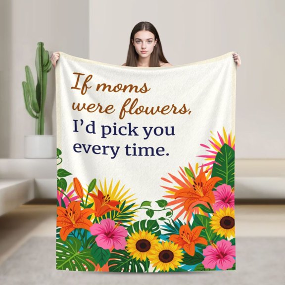 Mom Throw Blanket Gifts for Mom Blanket Soft Flannel Warm Throw Blankets with Floral Printed Couch Sofa 50x40