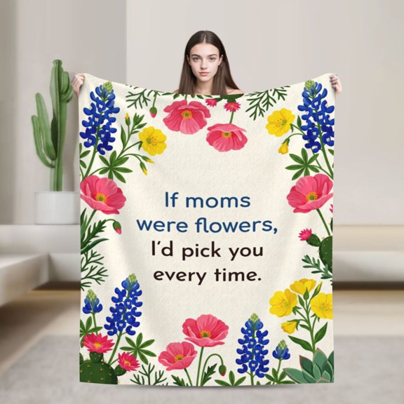 Mom Throw Blanket Gifts for Mom Blanket Soft Flannel Warm Throw Blankets with Floral Printed Couch Sofa 50x40