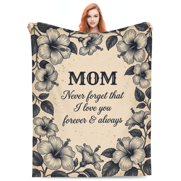 Mom Throw Blanket, I Love You Mom Love Reminder Design, Soft Cozy Flannel Blanket from Daughter Son, Birthday Christmas Mother’s Day Gift for Home Sofa Couch 50x40