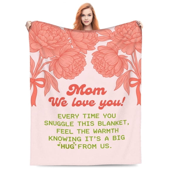 Mom Throw Blanket, Love Gift for Mom from Daughter Son, Birthday Christmas Present, Cozy Flannel Blanket for Mother’s Day 50x40