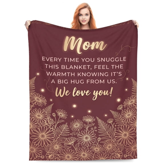 Mom Throw Blanket, We Love You Mom Heartwarming Design, Soft Cozy Flannel Blanket from Daughter Son, Birthday Christmas Mother’s Day Gift for Home Sofa Couch 50x40