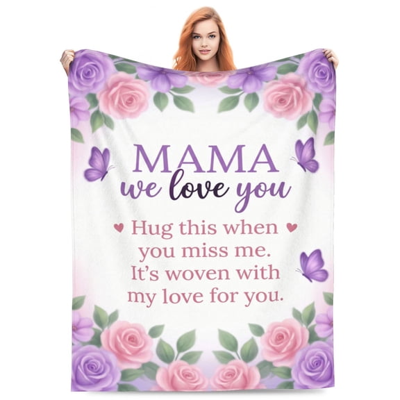 Mom Throw Blanket, We Love You Mom Heartwarming Design, Soft Cozy Flannel Blanket from Daughter Son, Birthday Mother’s Day Gift for Home Sofa Couch 50x40