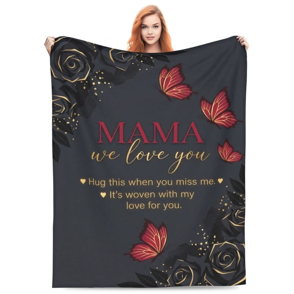 Mom Throw Blanket, We Love You Mom Heartwarming Design, Soft Cozy Flannel Blanket from Daughter Son, Birthday Mother’s Day Gift for Home Sofa Couch 50x40