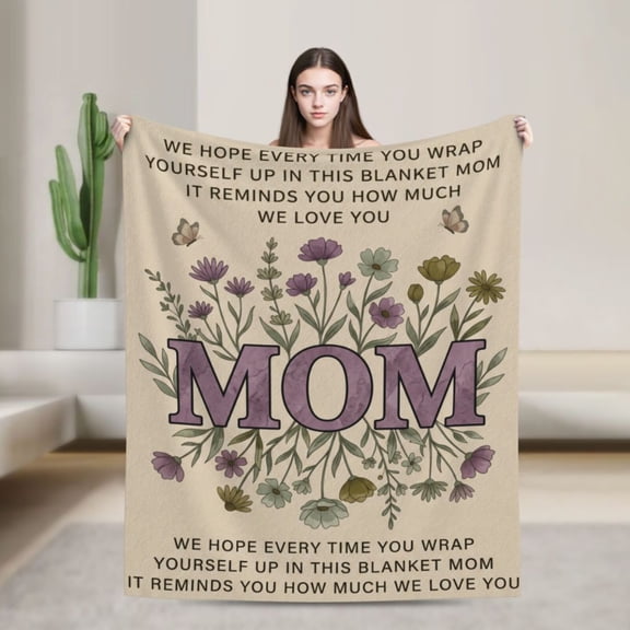 Mom Throw Blanket, Loving Gift from Daughter Son, Soft Flannel Blanket for Mom’s Birthday, Cozy Mother Present for Sofa Couch Home Decor 50x40