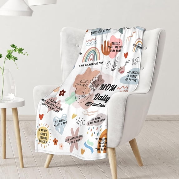 Mom Throw Blanket - Soft, Fuzzy & Warm - 30x40 Inches to My Mom Blankets for Lap - White Modern Throws Birthday Gifts from Daughter or Son