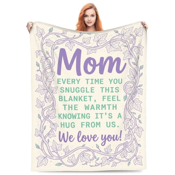 Mom Throw Blanket, We Love You Mom Gift Blanket, Soft Flannel Throw Blanket from Daughter Son, Birthday Mother’s Day Present 50x40
