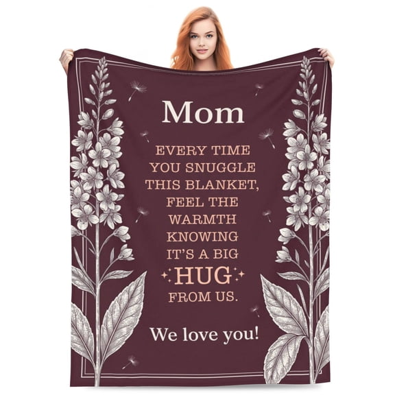 Mom Throw Blanket, We Love You Mom Gift Blanket, Soft Flannel Throw Blanket from Daughter Son, Birthday Mother’s Day Present 50x40