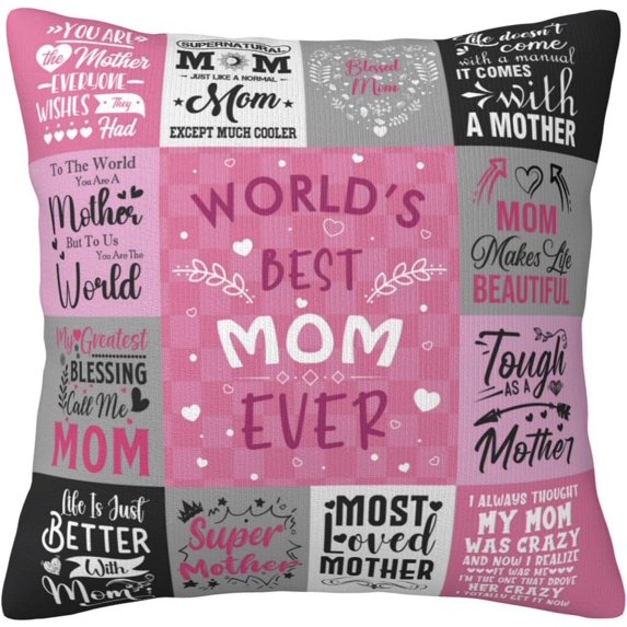 Mom Throw Pillow Cover from Daughter and Son, Mother''s Birthday Gift, Best Mom Ever Pillowcase 18"x18"