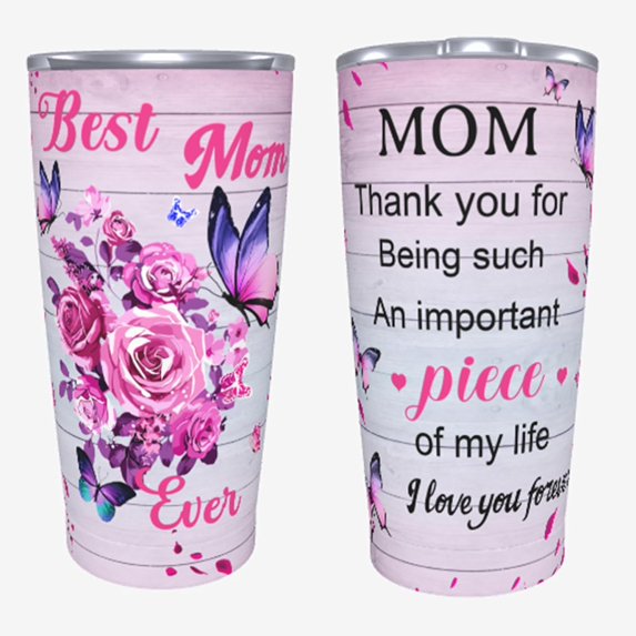 Mom Tumbler Best Mom Ever Rose 20oz Stainless Steel Tumblers,Unique Mother's Day Coffee Mug Cup for Mama from Daughter,Son