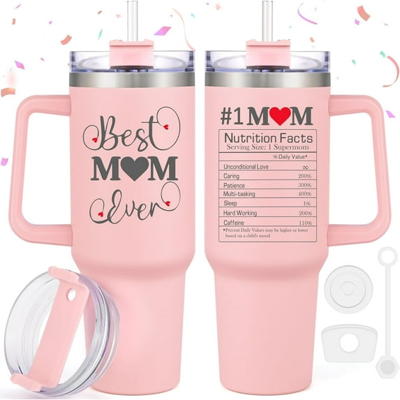 Mom Tumbler Cup - 40 Oz Best Mom Ever Gift, Unique for Mom, Women (Pink)