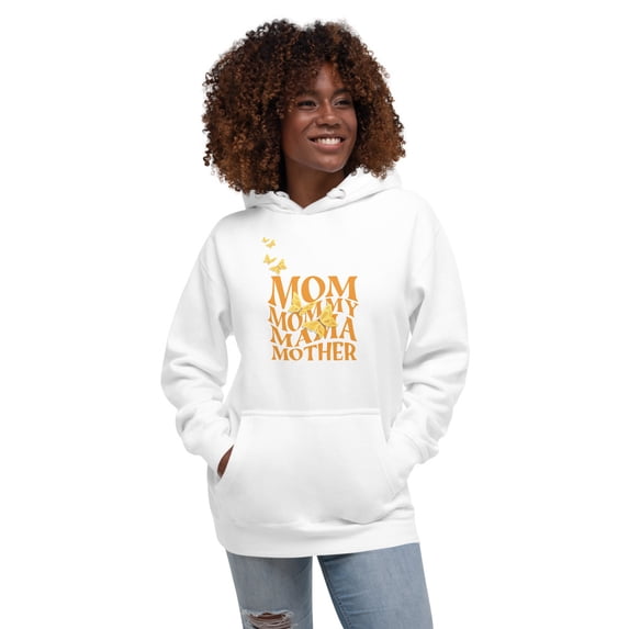 Mom Unisex Hoodie With Butterflies (White, 3XL)