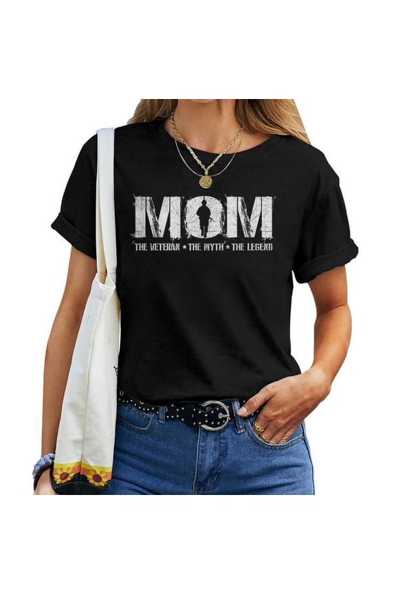 Mom the Veteran the Myth the Legend T-Shirt Unisex Adult Cotton Tee for Military Moms, Women in Armed Forces, Patriotic Apparel, Casual Wear, and Everyday Comfort, Size S, Color Black