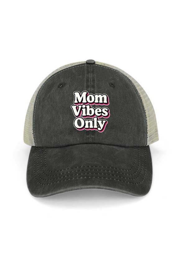 Mom Vibes 90S Tv Moms Black Adjustable Trucker Baseball Cap for Men Women, Mesh Snapback Hat