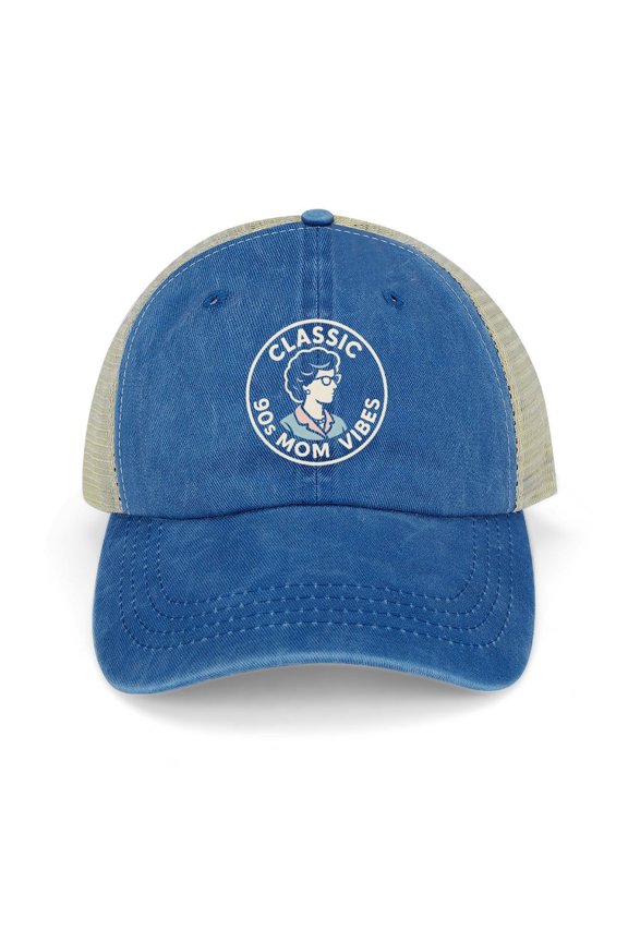 Mom Vibes 90S Tv Moms Dark Blue Baseball Cap for Men Women, Adjustable Snapback Hats Trucker Hat