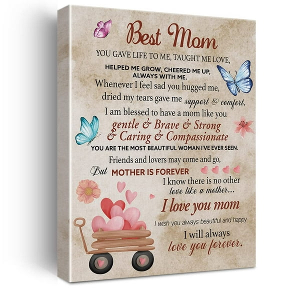 Mom Wall Art Decor Best Mom Canvas Print with Inspirational Quote Love You Forever Painting Picture Wall &Decor