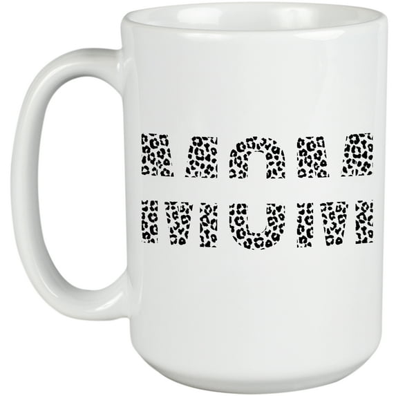 Mom Word with Leopard Print Art, Mother's Day Merch Gift, White 15oz Ceramic Mug