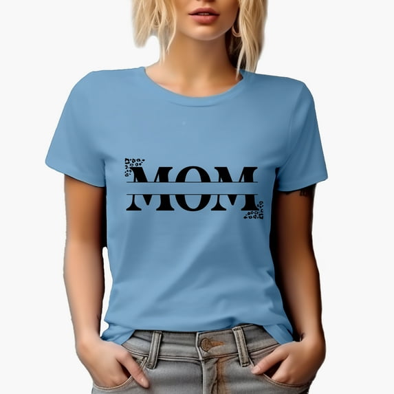 Mom Word with Some Leopard Print Art, Mother's Day Merch Gift, Baby Blue T-Shirt, Medium