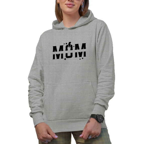 Mom Word with Stars & Lightning Art, Mother's Day Merch Gift, Heather Grey Hooded Sweatshirt or Hoodie, Small