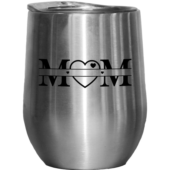 Mom Word with a Heart, Mother's Day Merch Gift, Stainless Steel 12oz Wine Tumbler