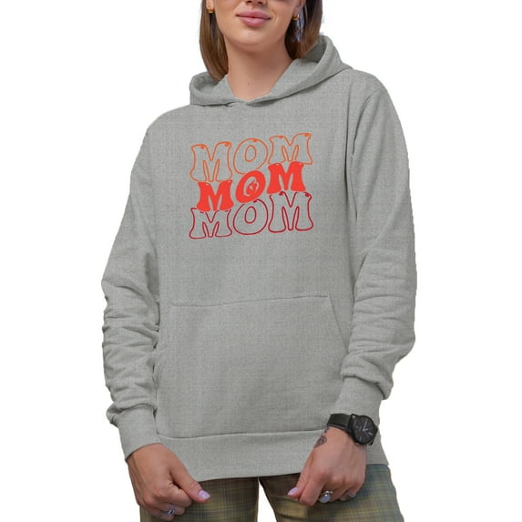 Mom Word with a Mother and Child Image, Groovy Retro Wavy Text Merch Gift, Heather Grey Hooded Sweatshirt or Hoodie, 3XL