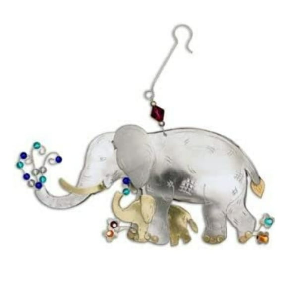 Mom and Baby Elephant Metal Christmas Tree Ornament 6 Inch Fair Trade Multicolor