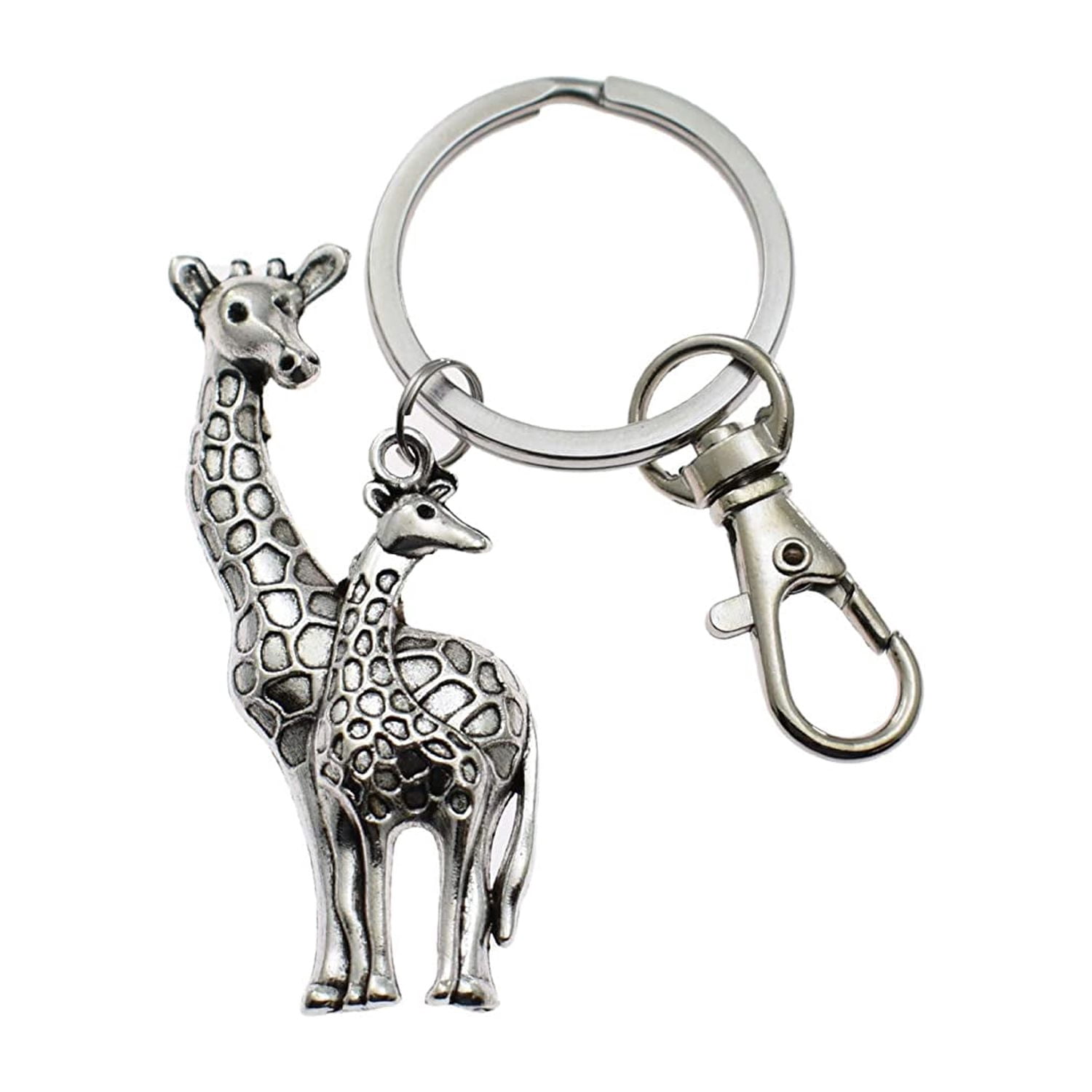 Mom and Baby Giraffe Keychain in Stainless Steel