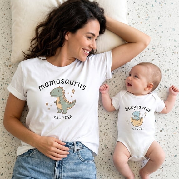 Mom and Baby Shirt, Personalized Mamasaurus Babysaurus Matching Family Shirts, Cute Dinosaur Mom and Mini Outfit, Birthday Gift