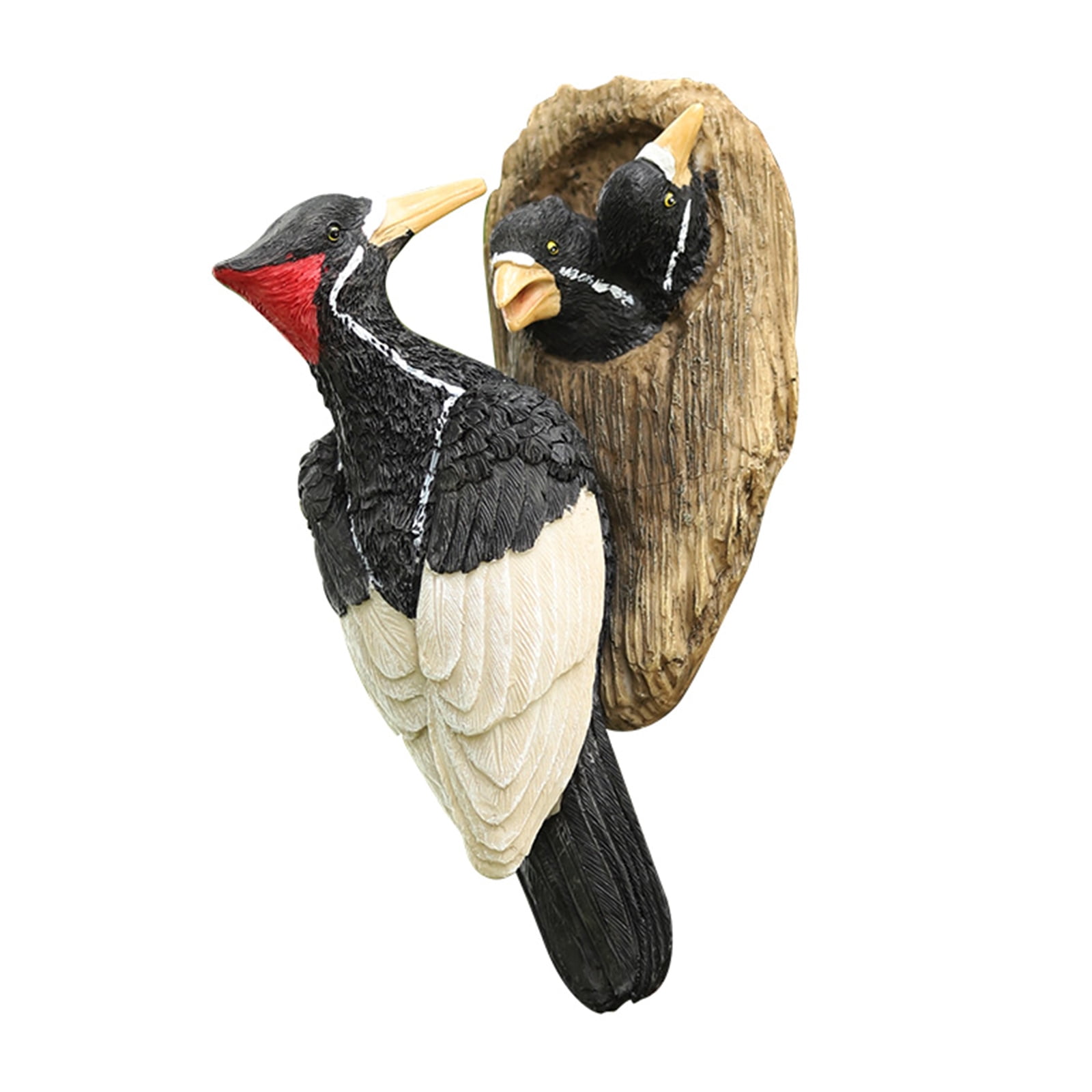 Mom and Baby Woodpecke Garden Statue Outdoor Trees Huggers Decors Bird Figurines Tree Peeker Yard Art Sculpture