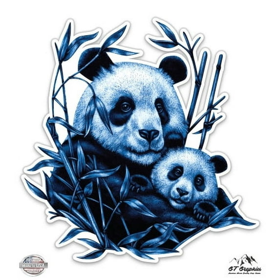 Mom and Cub Pandas - 5" Vinyl Sticker - For Car Laptop I-Pad - Waterproof Decal
