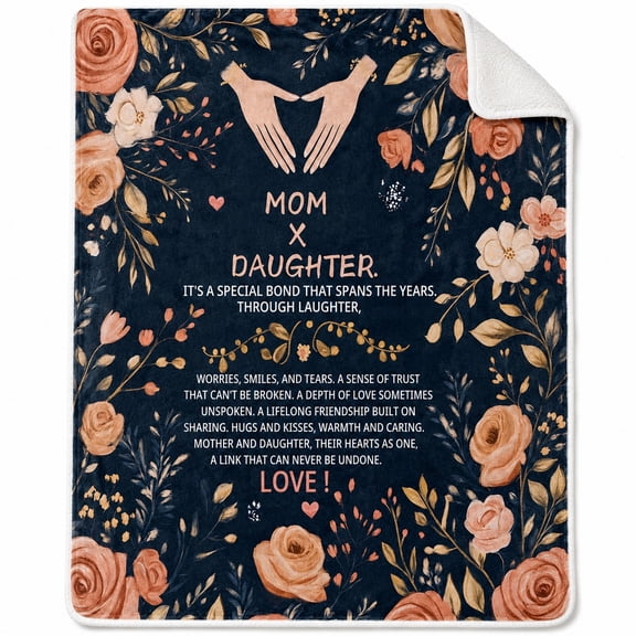 Mom and Daughter Floral Sherpa Fleece Blanket, Soft Polyester Throw
